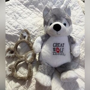 Great Wolf Lodge Resort PLUSH 16” Wiley &  (2)Wolf Ears - Worn Once! PRISTINE!
